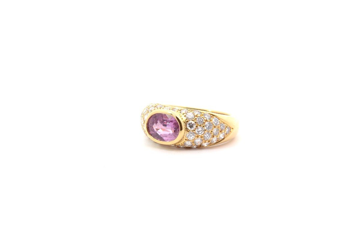 Bague Vintage Saphir Rose Et Diamants-photo-4