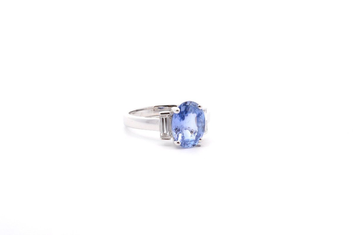 Bague Saphir De Ceylan 3,09cts Et Diamants-photo-3