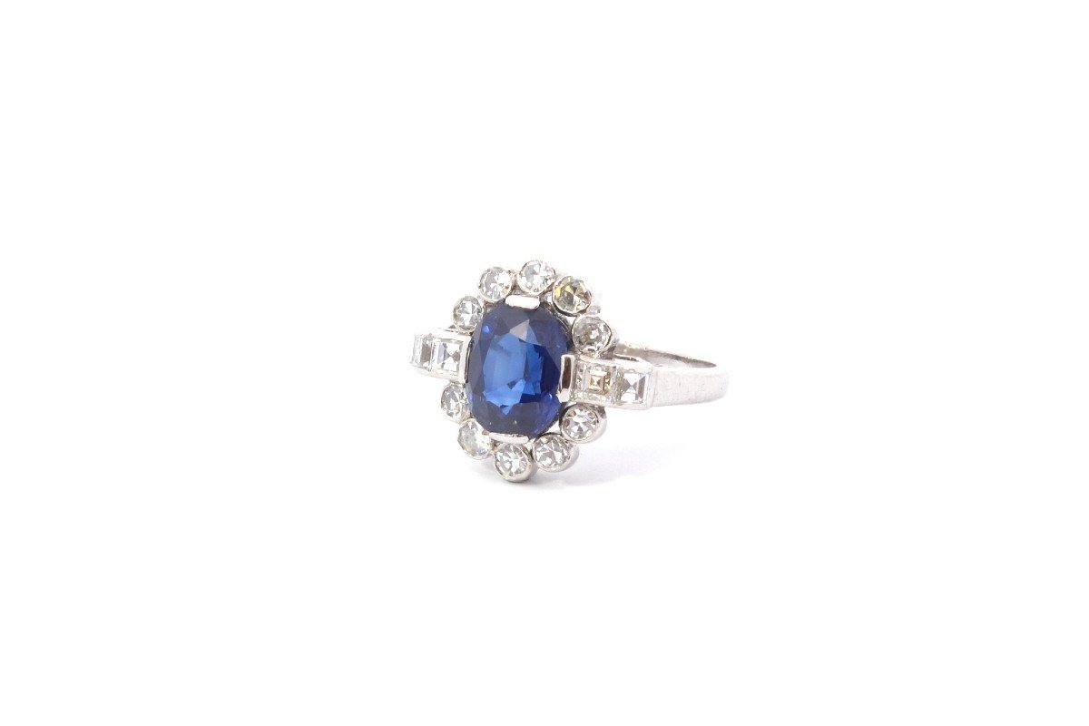 Vintage Sapphire And Diamond Ring In Platinum
