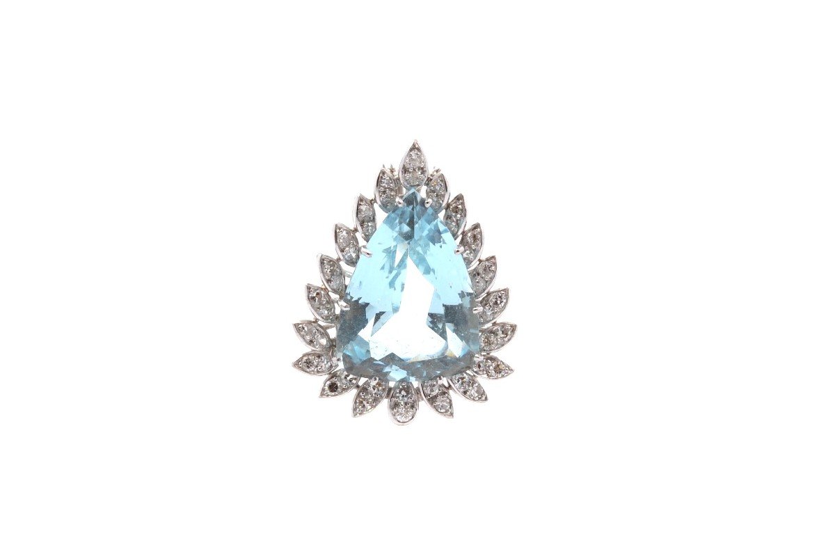 Pendentif Vintage Aigue-marine Et Diamants