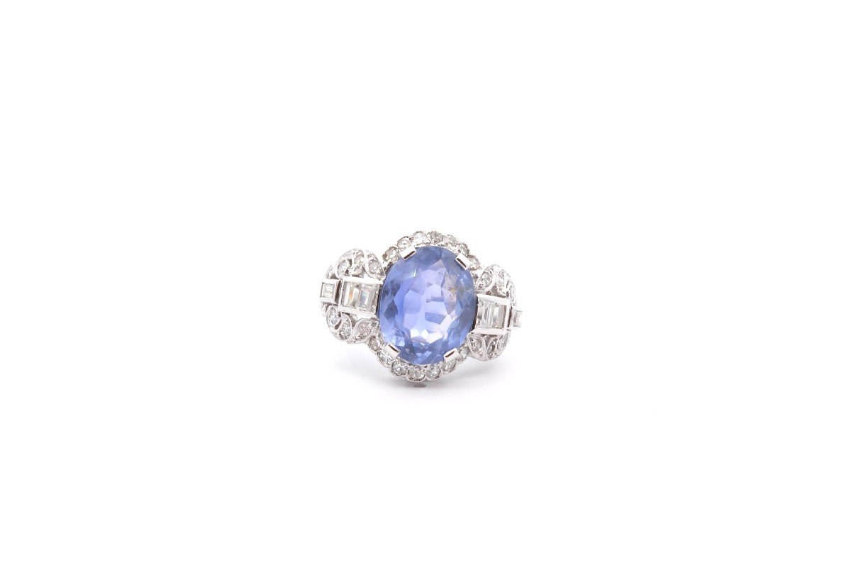 Bague Vintage Saphir De 6,51cts Et Diamants-photo-2
