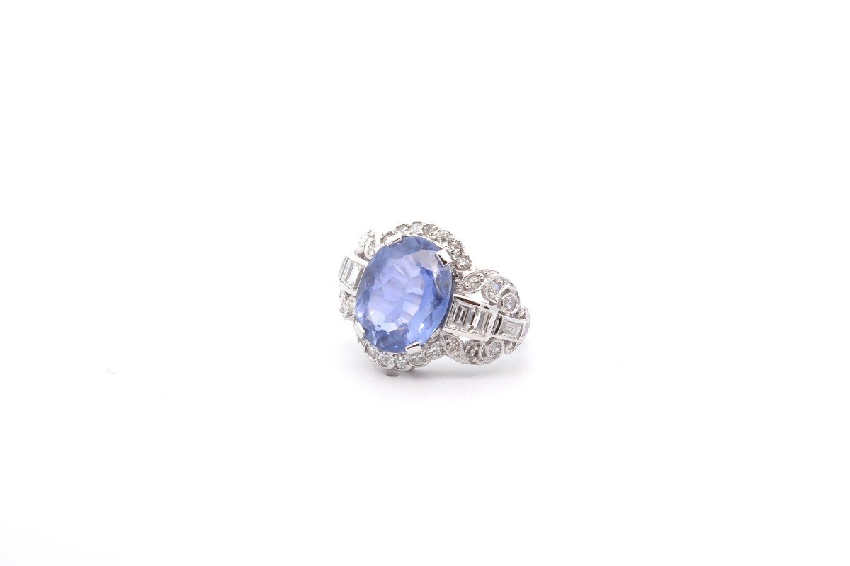 Bague Vintage Saphir De 6,51cts Et Diamants-photo-4