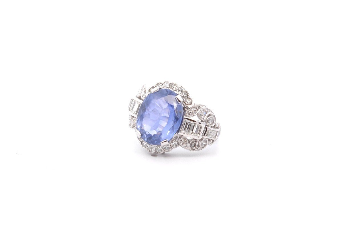 Bague Vintage Saphir De 6,51cts Et Diamants