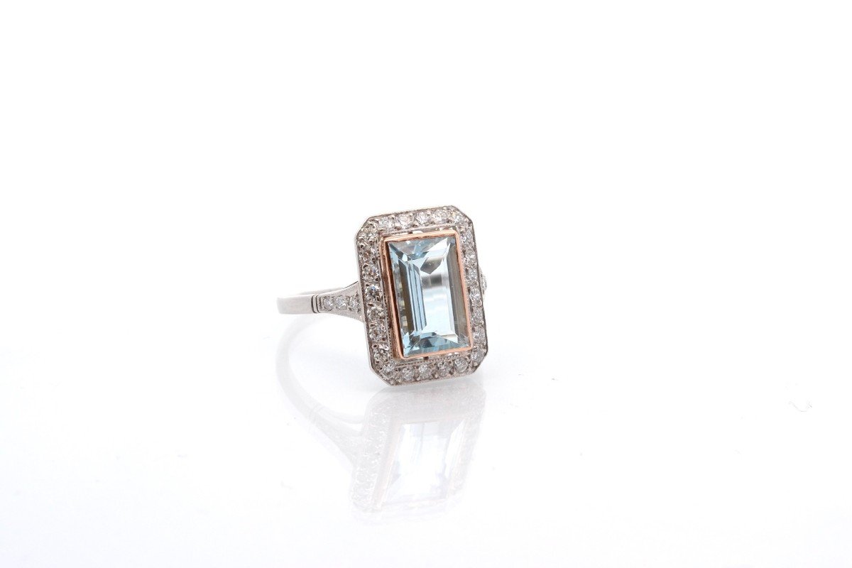 Bague Art Déco Aigue-marine Et Diamants-photo-3