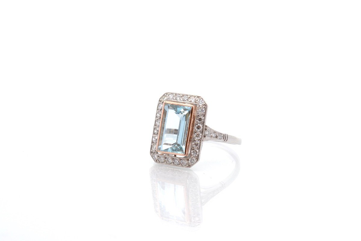 Bague Art Déco Aigue-marine Et Diamants-photo-4