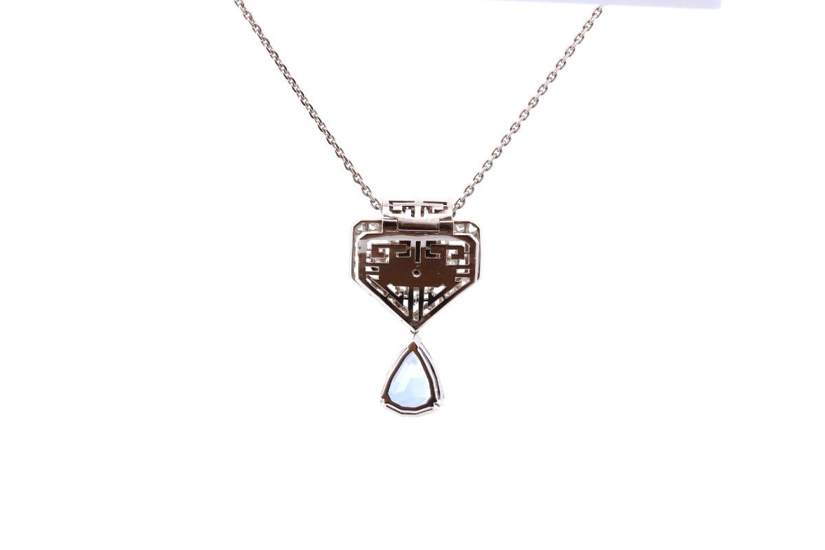 Collier Pendentif Art Déco Diamants Et Saphir De 6,05cts-photo-4