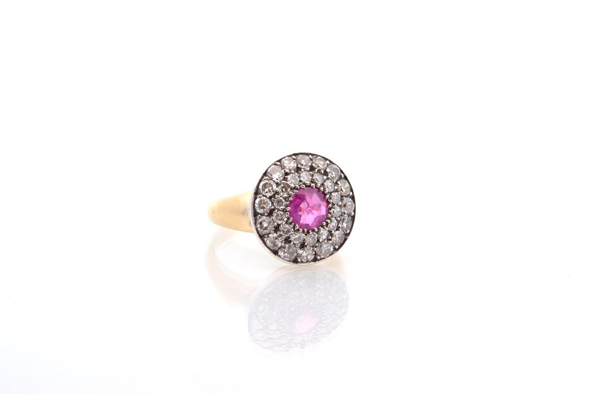 Bague Ancienne 1900 Rubis Et Diamants-photo-3