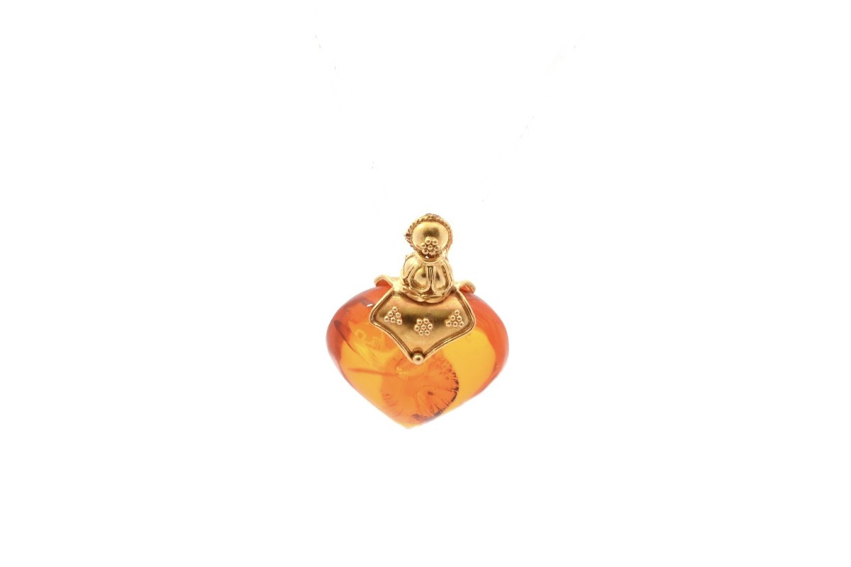 Vintage Amber And 21k Gold Pendant-photo-2