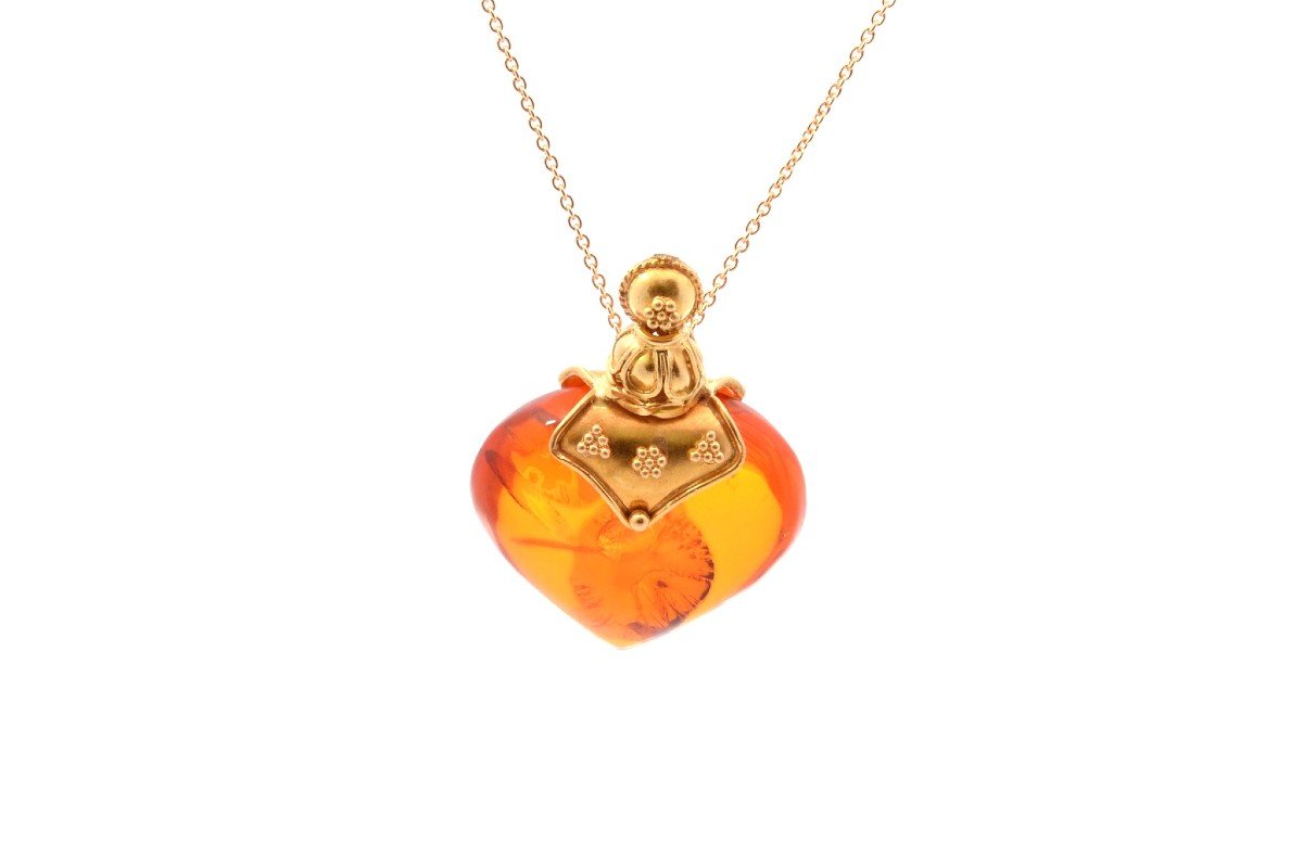 Pendentif Vintage Ambre Et Or 21k