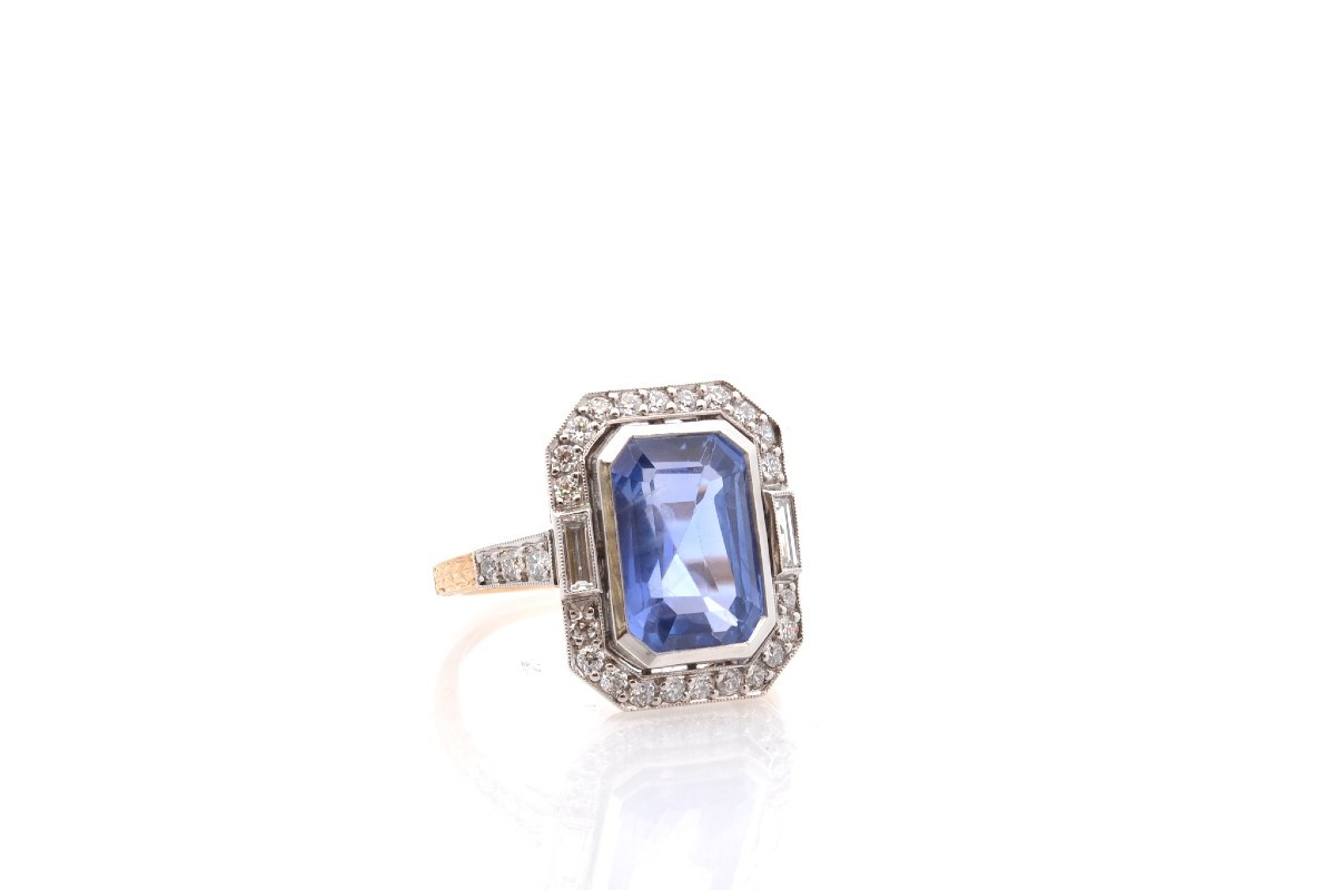 Bague Saphir De 6,45cts Et Diamants-photo-3