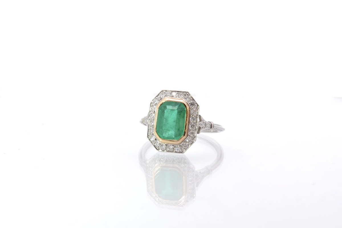 Bague émeraude Et Diamants En Platine Et Or-photo-4