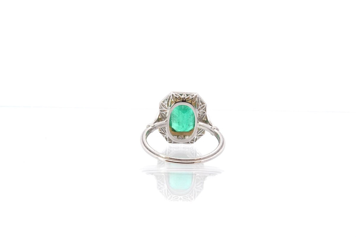 Bague émeraude Et Diamants En Platine Et Or-photo-1