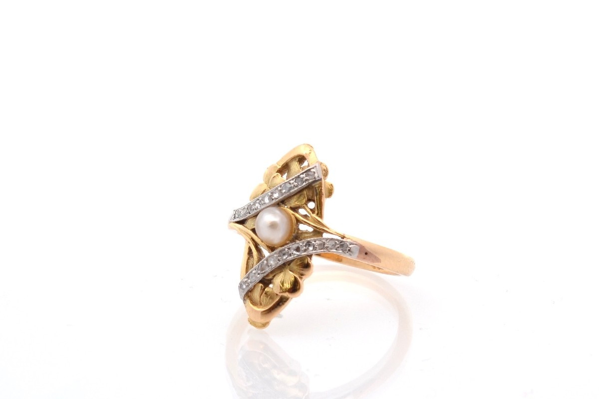 Bague Ancienne Perle Fine Et Diamants