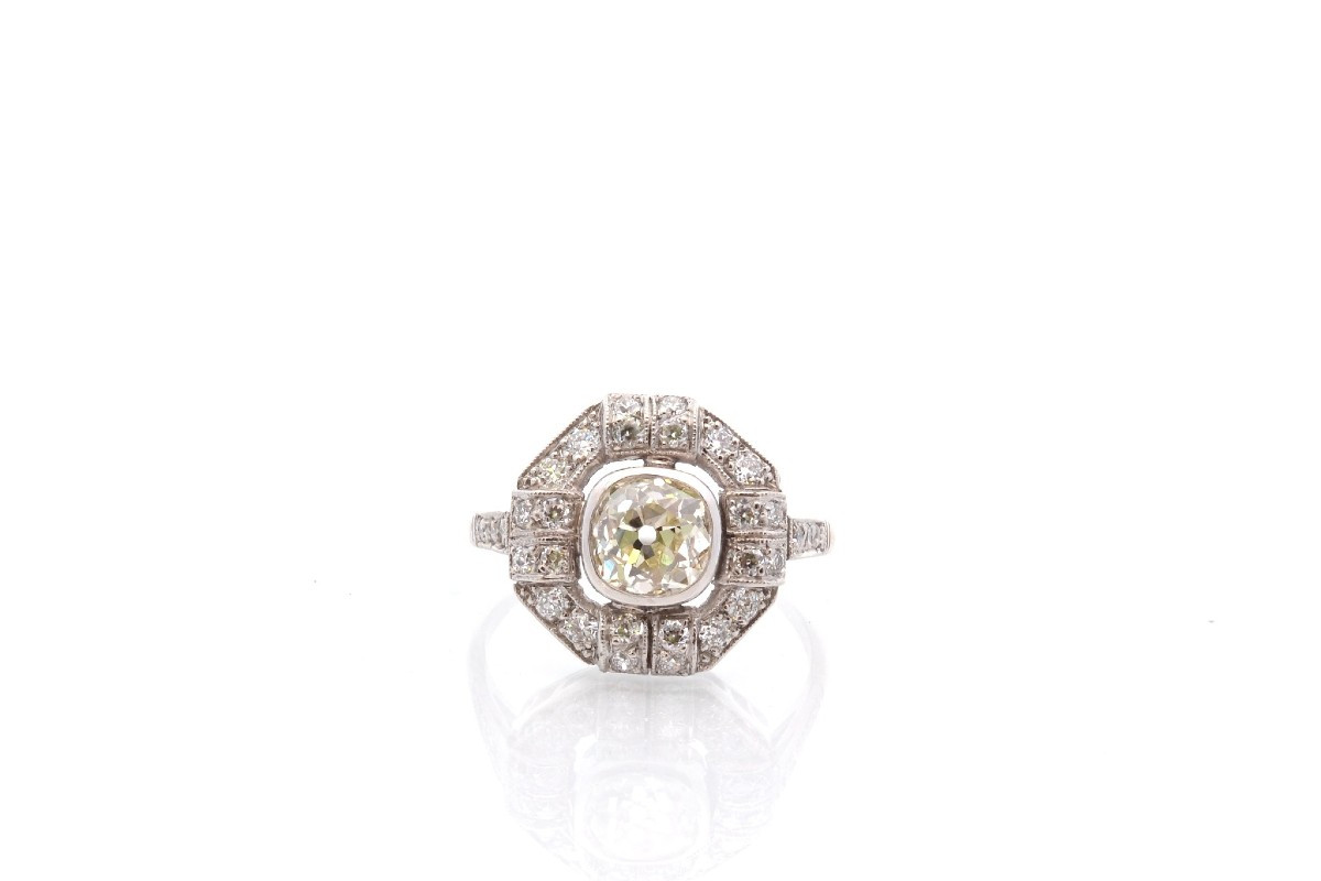 Art Deco Diamond Ring 1.11cts M/vs2-photo-2