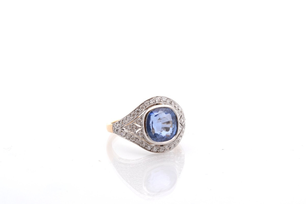 Bague Saphir De 5,65cts Et Diamants-photo-3
