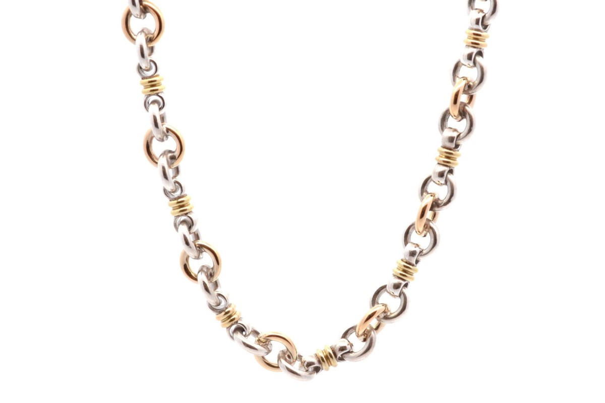 Christofle Signed Necklace In 18k Gold And Silver