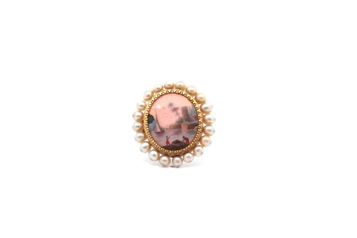 Broche ancienne peinture sur nacre-photo-2