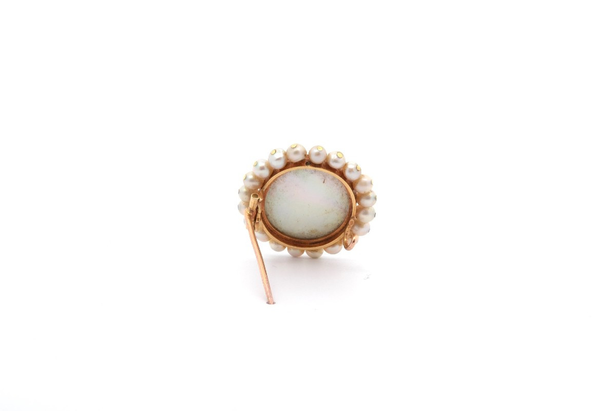 Broche ancienne peinture sur nacre-photo-3