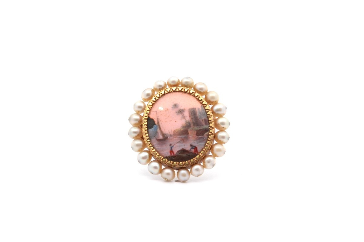 Broche ancienne peinture sur nacre