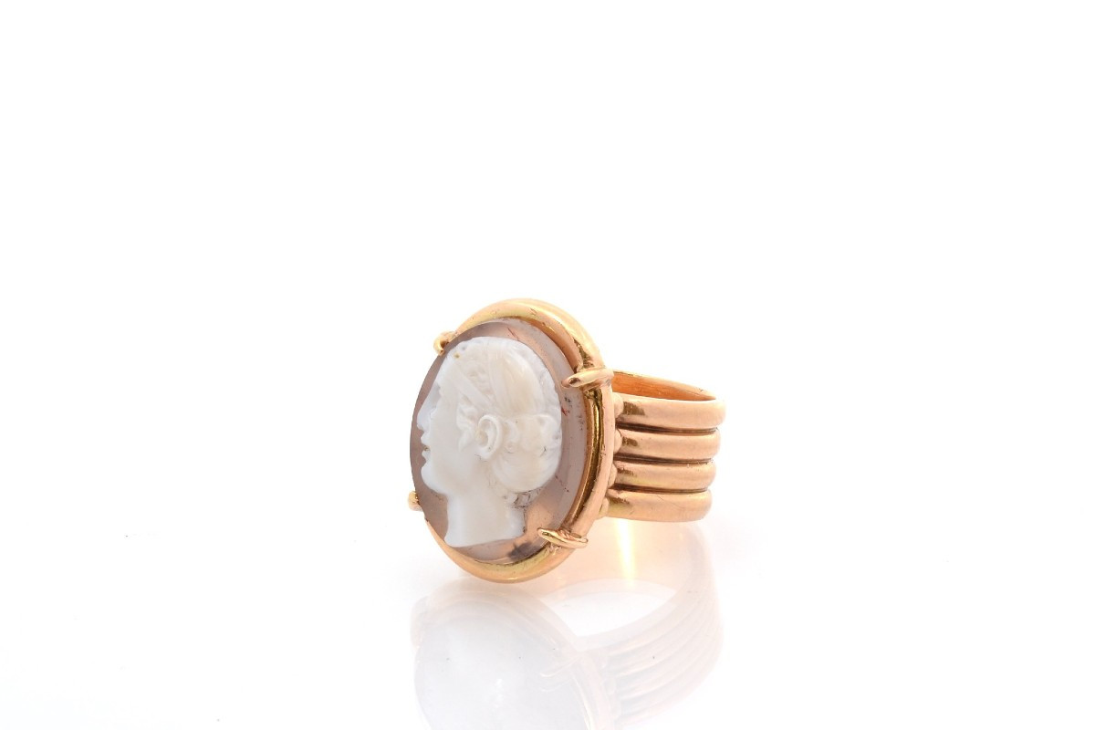 Antique Agate Cameo Ring In 18k Gold-photo-4