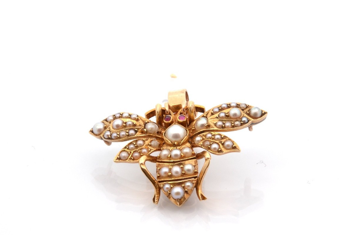 Antique Pendant With Fine Pearls And Rubies