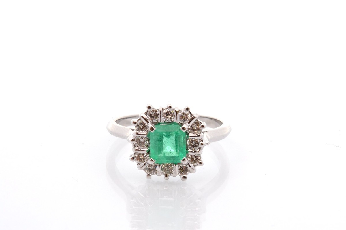 Bague vintage émeraude et diamants-photo-2