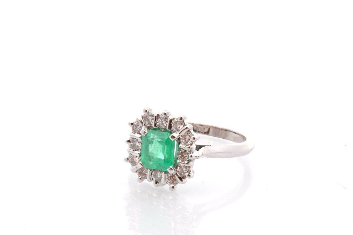 Bague vintage émeraude et diamants-photo-4