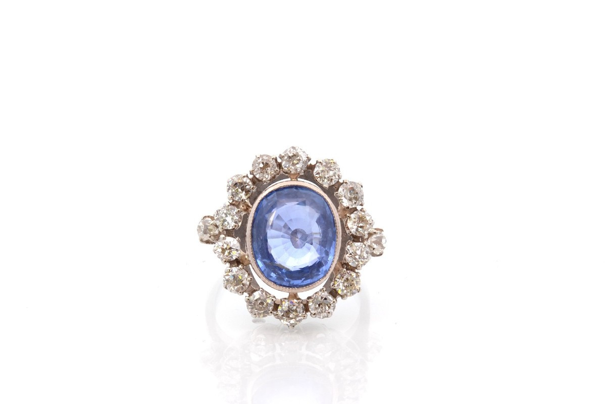 Bague vintage saphir de 6,05cts et diamants-photo-2