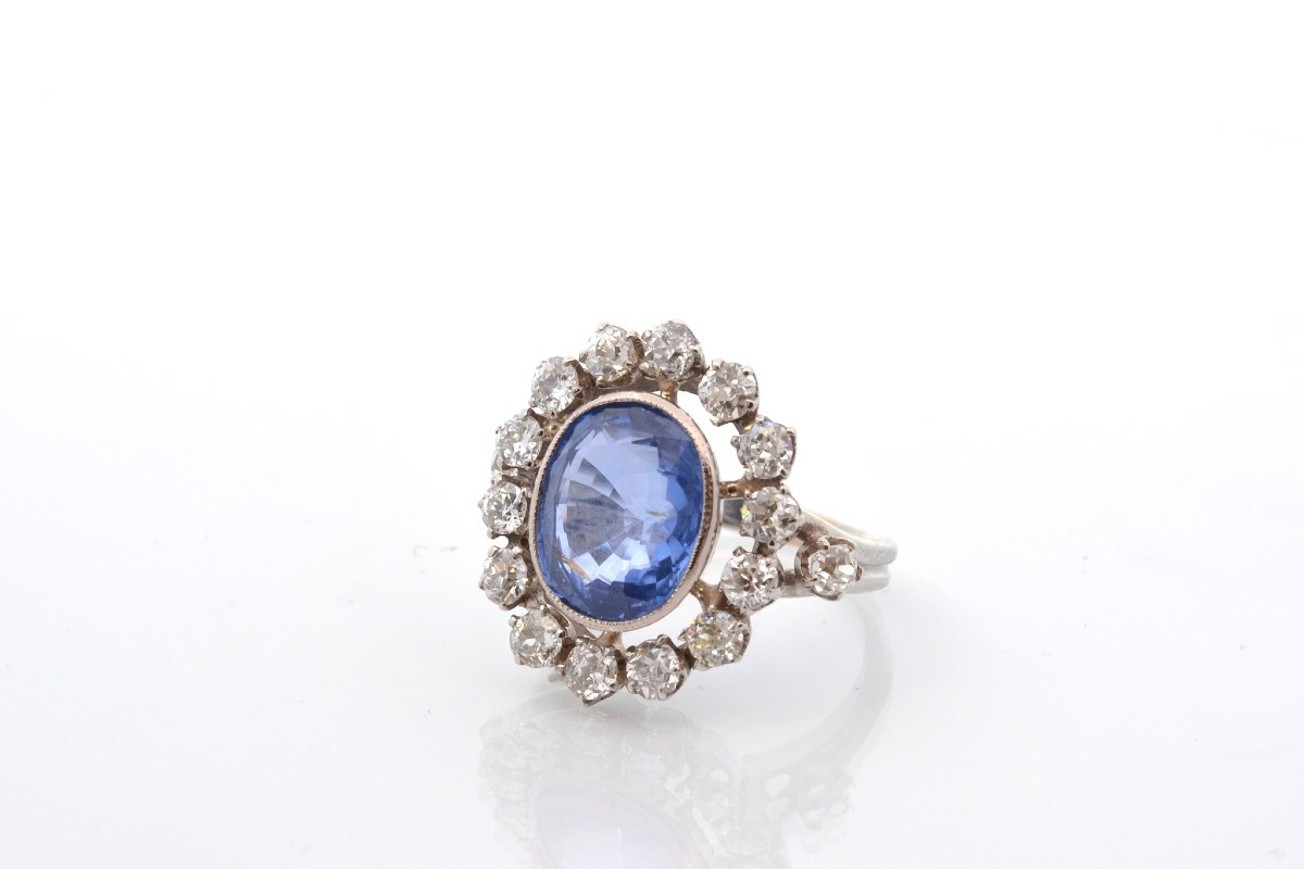 Bague vintage saphir de 6,05cts et diamants-photo-4