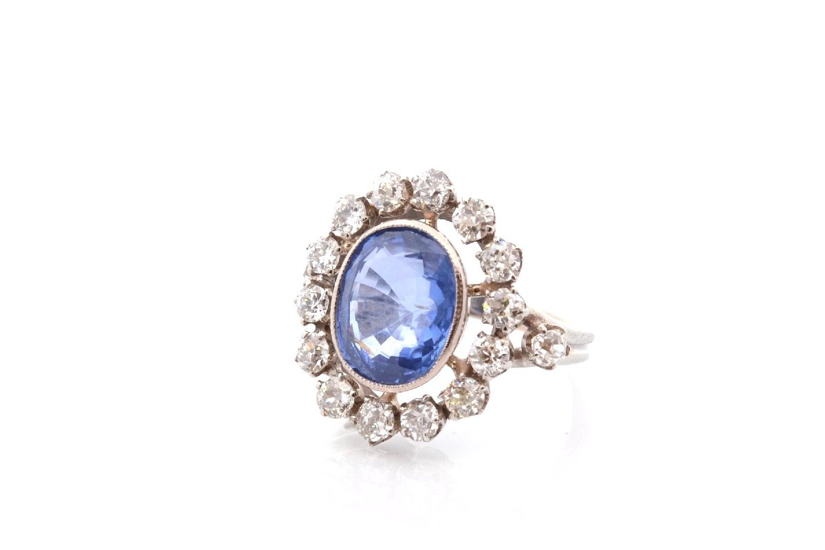 Bague vintage saphir de 6,05cts et diamants
