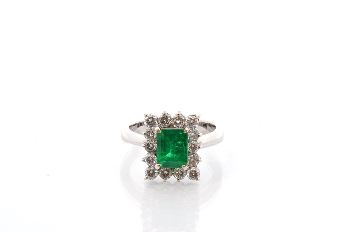 Bague vintage émeraude et diamants-photo-2