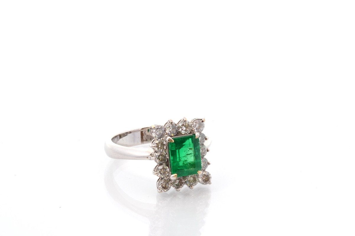 Bague vintage émeraude et diamants-photo-3