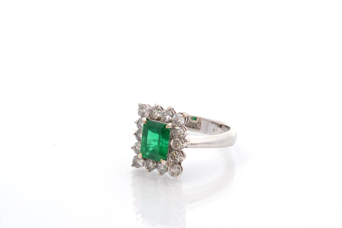 Bague vintage émeraude et diamants-photo-4