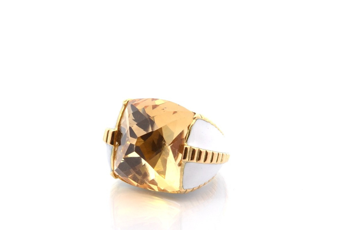 David Webb Citrine And Enamel Ring