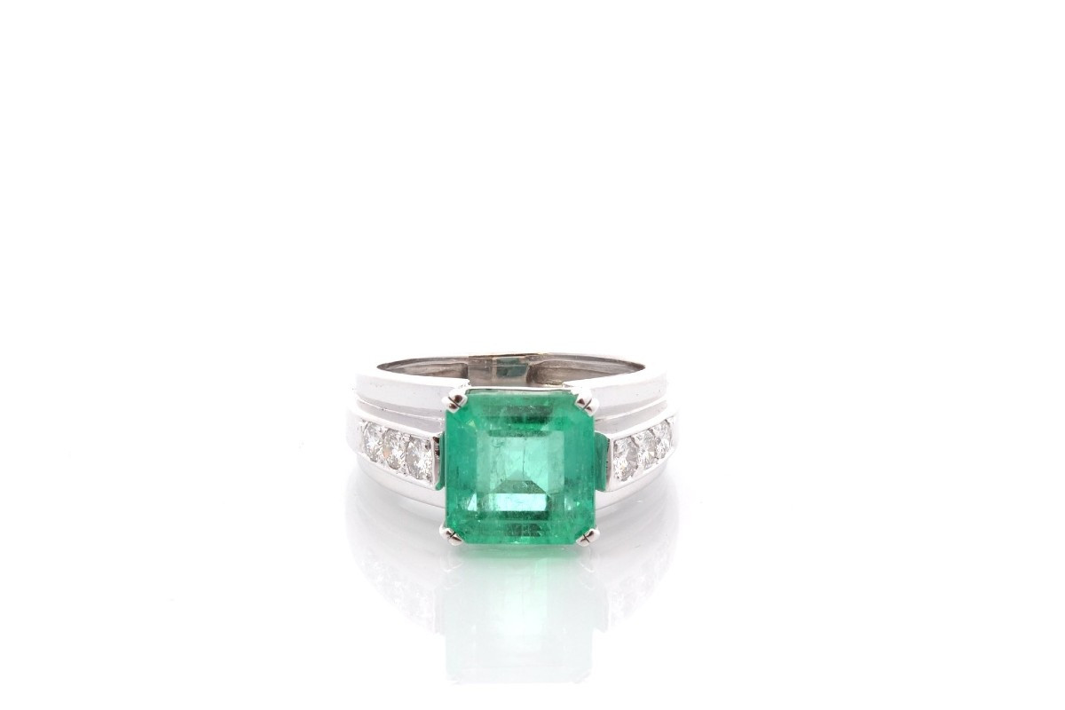 Vintage 4.39ct Emerald And Diamond Ring-photo-2