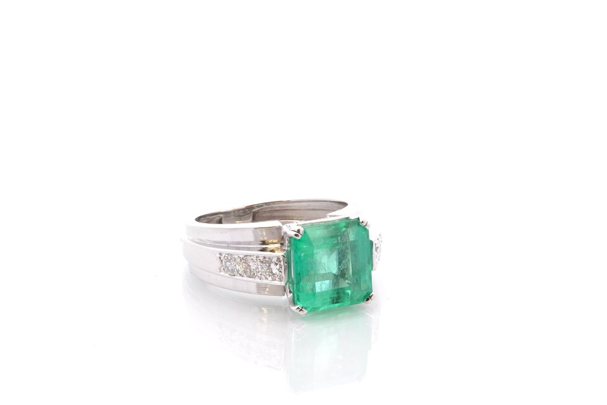 Vintage 4.39ct Emerald And Diamond Ring-photo-3