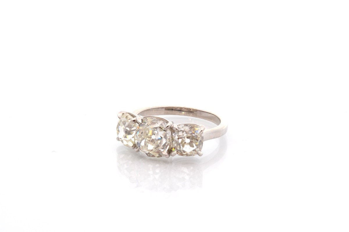 Bague vintage trilogie diamants en platine-photo-4