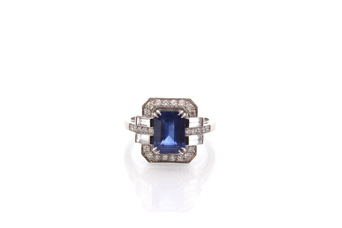 Bague vintage saphir de 2,15cts et diamants-photo-2