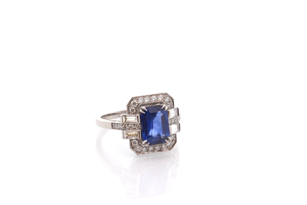 Bague vintage saphir de 2,15cts et diamants-photo-3