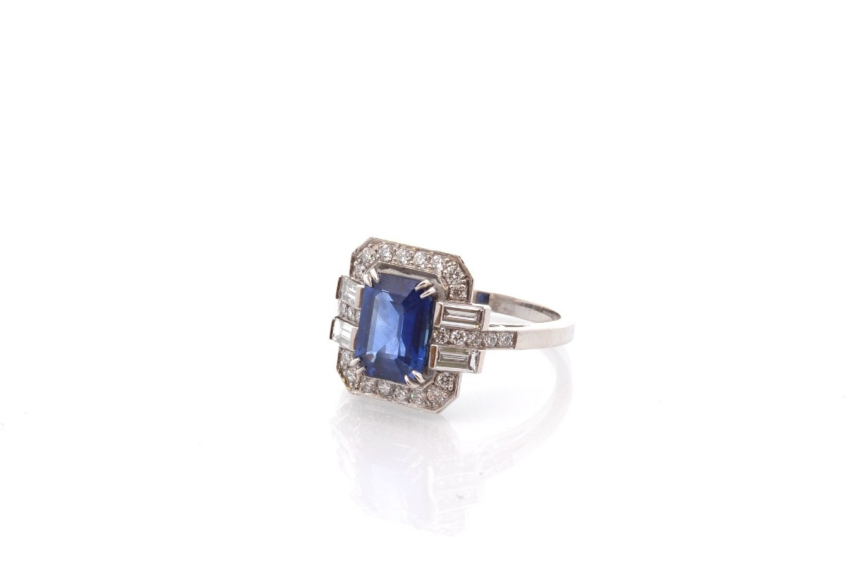 Bague vintage saphir de 2,15cts et diamants-photo-4
