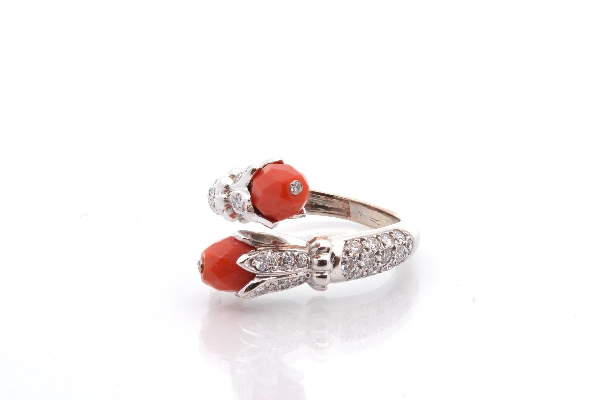 Vintage Coral And Diamond Ring