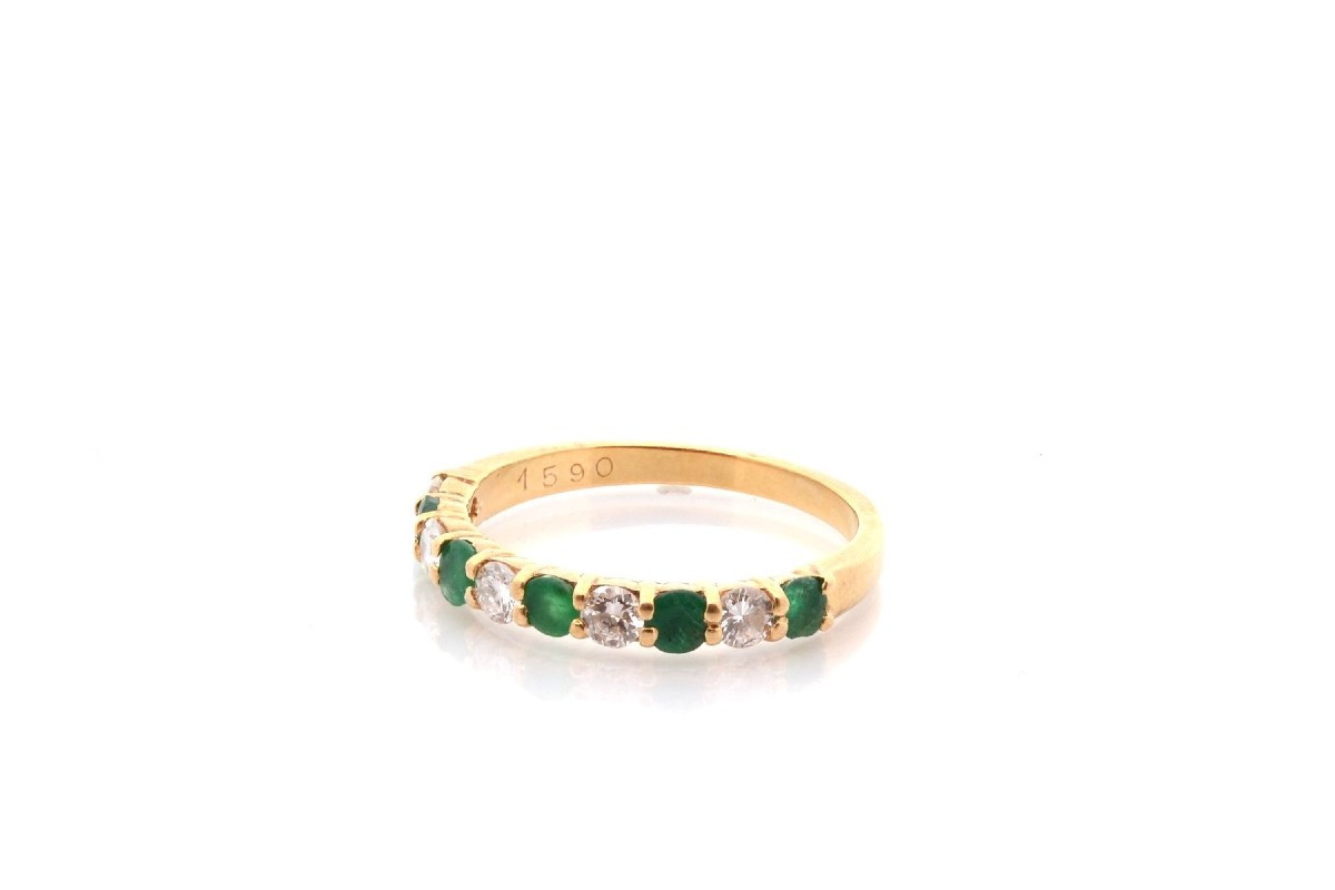 Diamond And Emerald Half Wedding Band