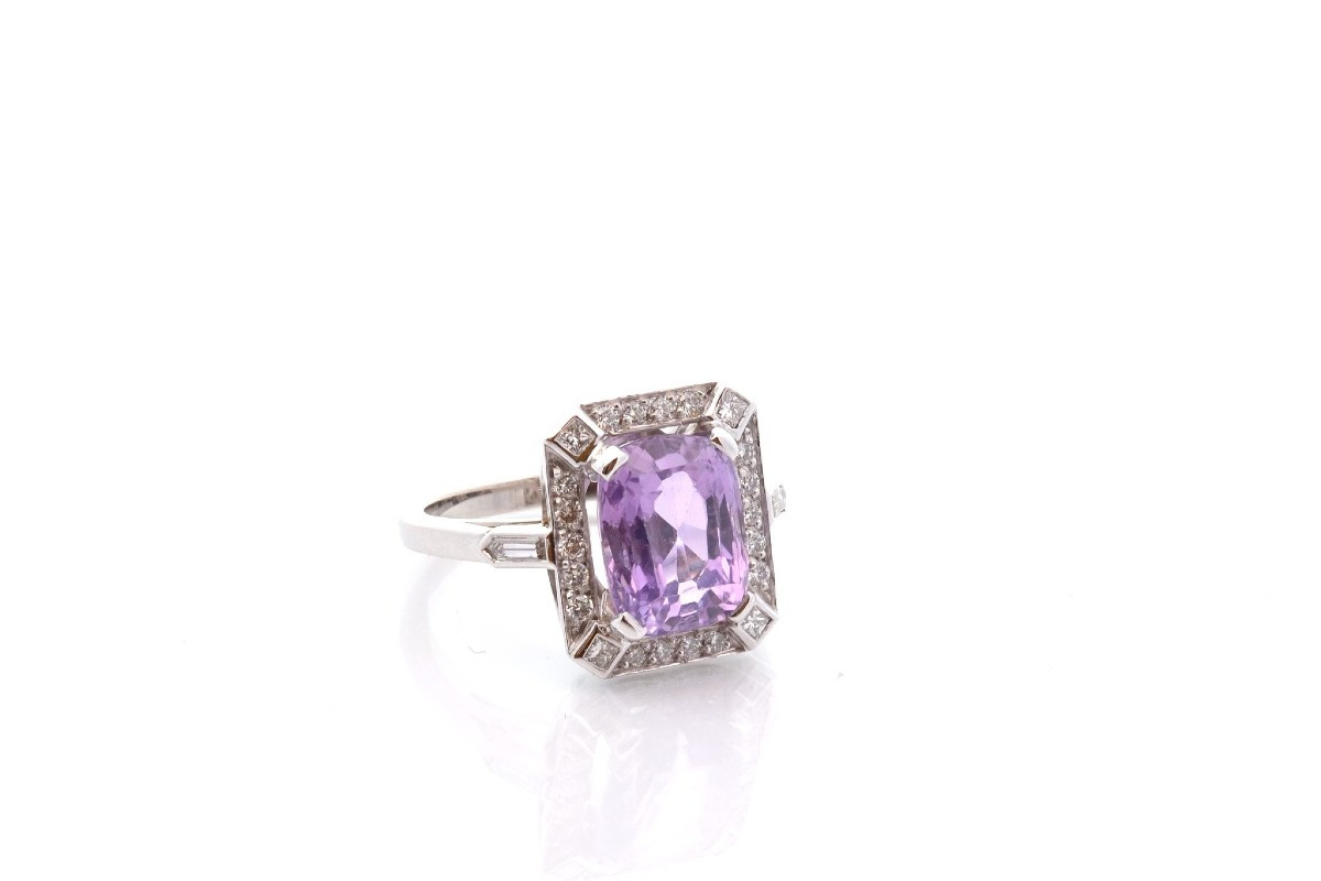 Bague art déco saphir violet et diamants-photo-3
