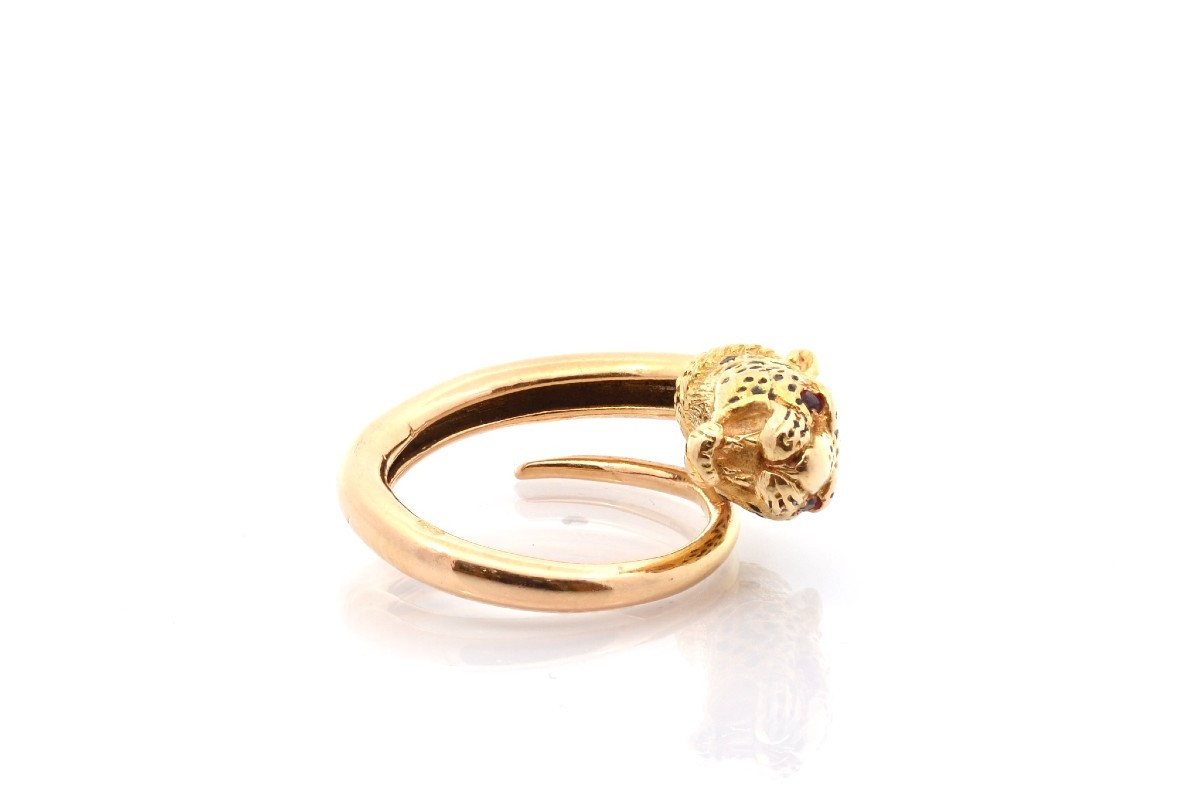 Vintage Panther Ring In 18k Gold And Enamel-photo-3