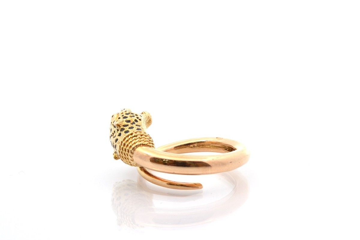 Vintage Panther Ring In 18k Gold And Enamel-photo-4