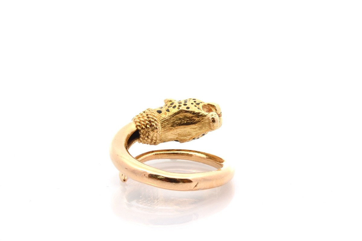 Vintage Panther Ring In 18k Gold And Enamel-photo-1
