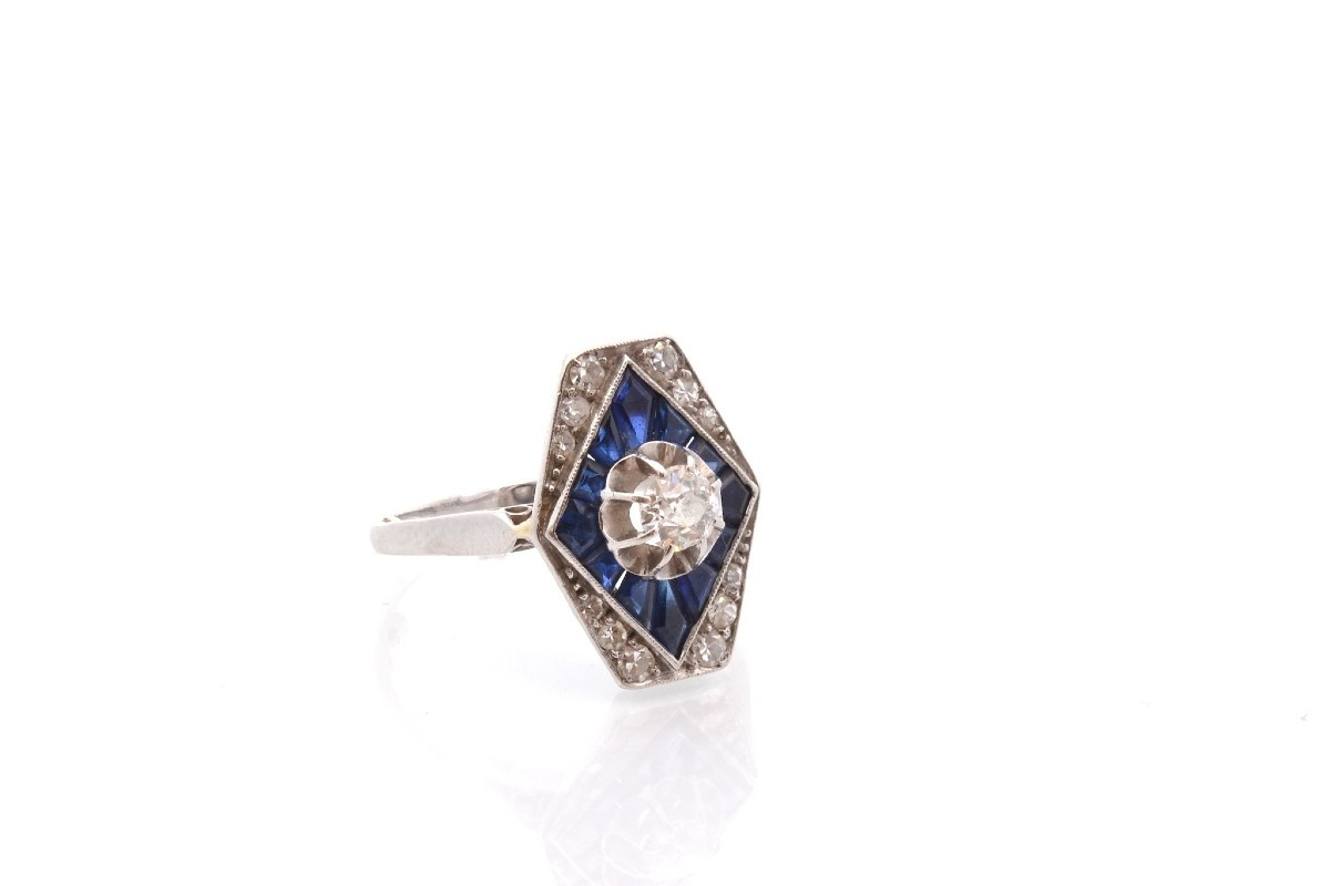 Bague art déco diamants et saphirs-photo-3