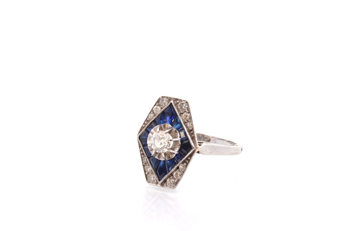 Bague art déco diamants et saphirs-photo-4