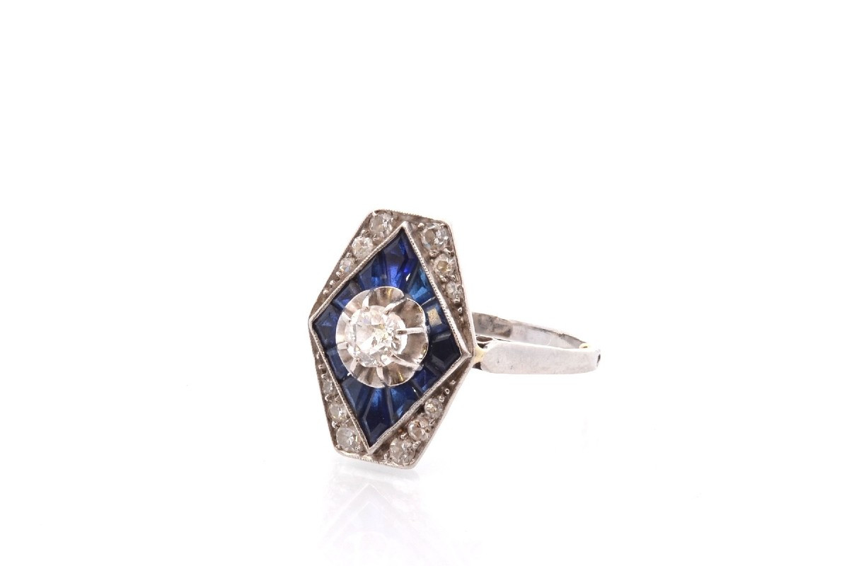 Bague art déco diamants et saphirs