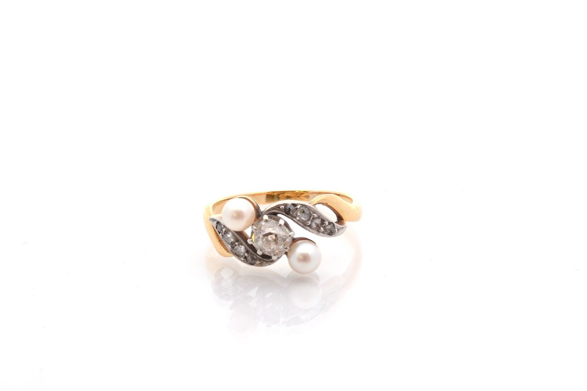 Bague ancienne perles de culture et diamants-photo-2